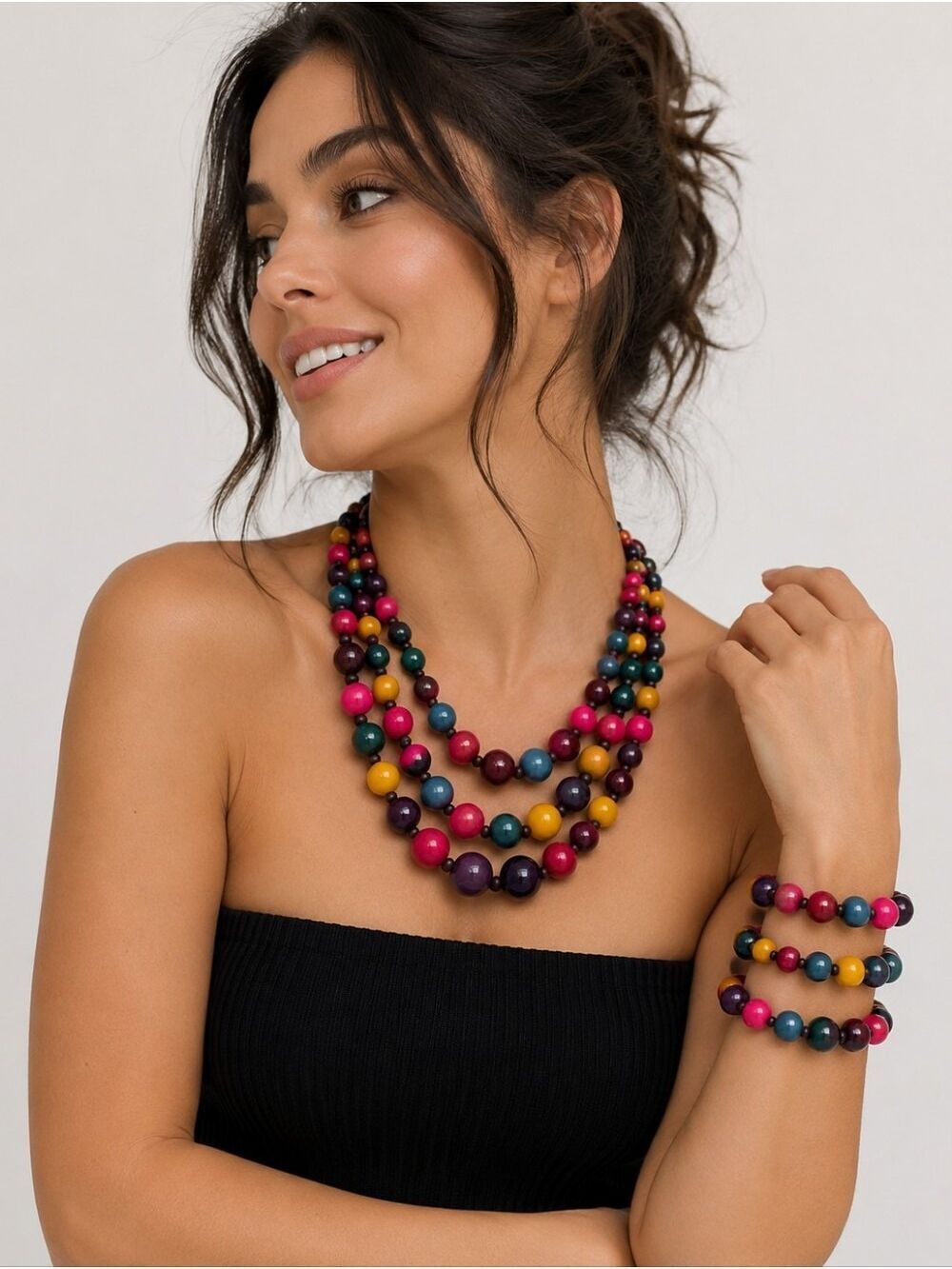 Colorful Multi Beaded Necklace & Bracelet Set Y2K Retro